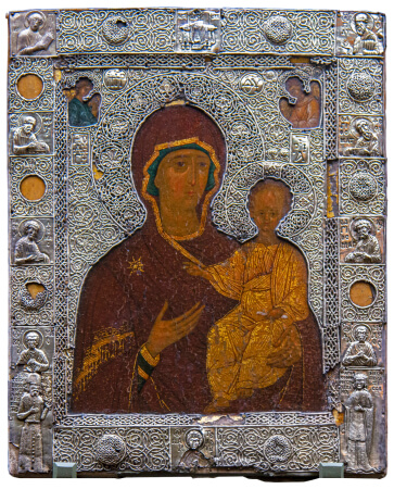 Silver icon frame showing the donors Constantine Akropolites and his wife Maria Komnene Tornikina Akropolitissa, late 13th or early 14th century
