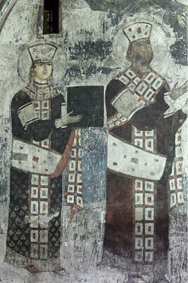 King George III and his daughter queen Tamar, fresco in Vaznar
