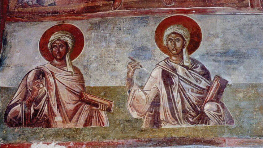 Frescoe in the late byzantine monastery of Aigialeia in the Peloponese