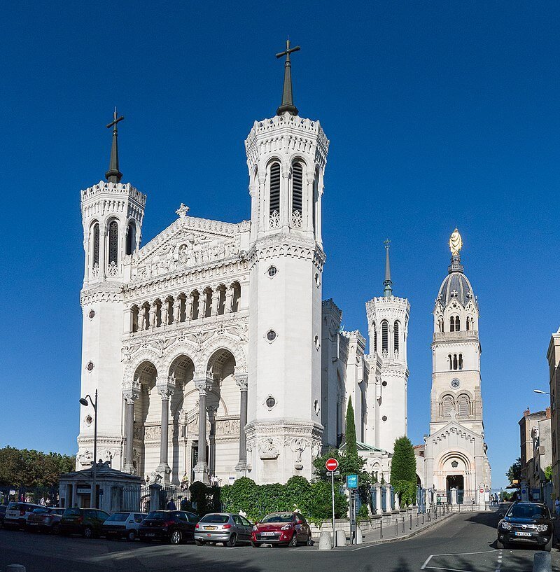 Exterior view of the Basilique de Fourvière, example of Neo-Byzantine Architecture in Lyon, France