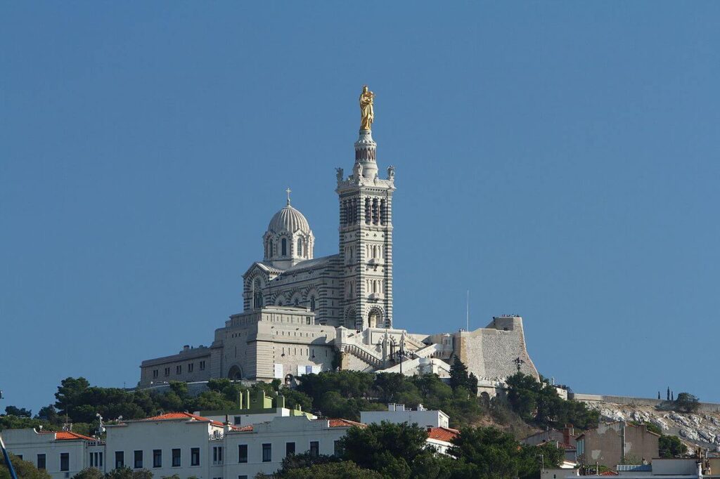 Exterior view of the Basilique of Notre Dame de la Garde, example of Neo-Byzantine Architecture in Marseille, France