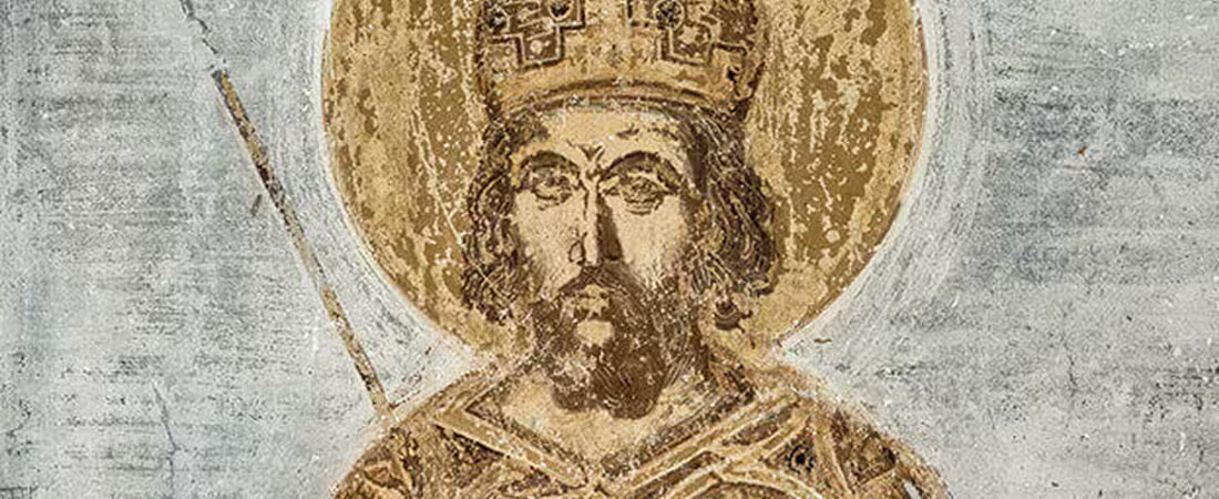 Fresco depicting the last Byzantine emperor Constantine XI Palaiologos found in the monastery of Aegilia in Greece