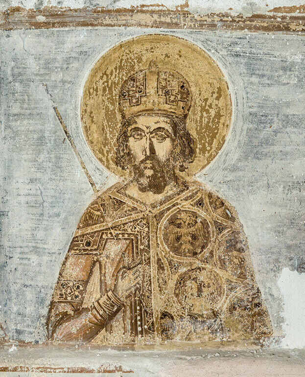 Frescoe depicting the portrait of Constantine XI Palaiologos, the last emperor of Byzantium