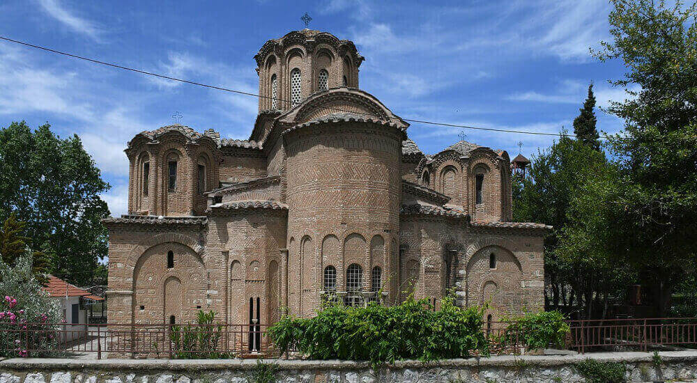 East facade of the Church of the Holy Apostles, Thessaloniki, with elaborate Palaiologan brickwork patterns
