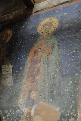 Palaiologan fresco of a saint on the lower walls of the Holy Apostles, Thessaloniki