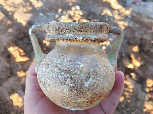 Glass juglet discovered on the site of a Byzantine era monastery in Southern Israel