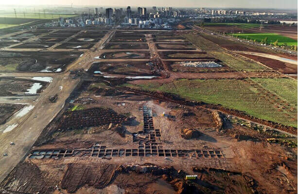 Aerial view of the site and excavations of a 1500-years-old Byzantine monastery
