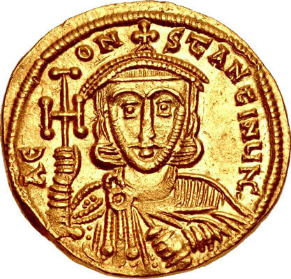 Solidus depicting Byzantine Emperor Constantine V (741-775) holding the cross