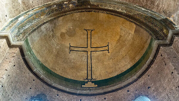 Iconoclast art, mosaic of the semi-apse of the Byzantine church of Hagia Irene in Constantinople - Istanbul