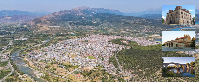 Aerial view of the city of Arta with Byzantine monuments