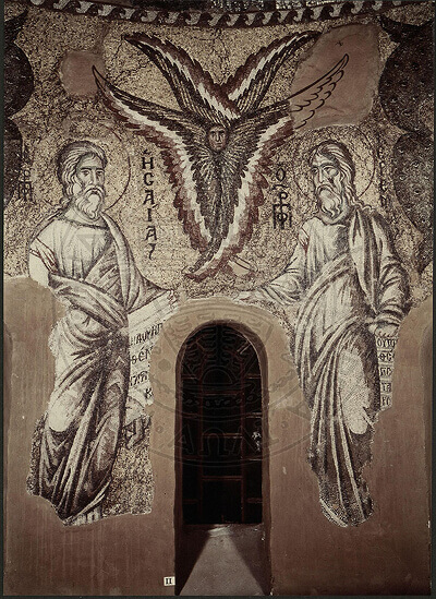 Byzantine mosaic depicting a Seraphim and two prophets in the dome Panagia Paregoritissa Church in Arta, Greece
