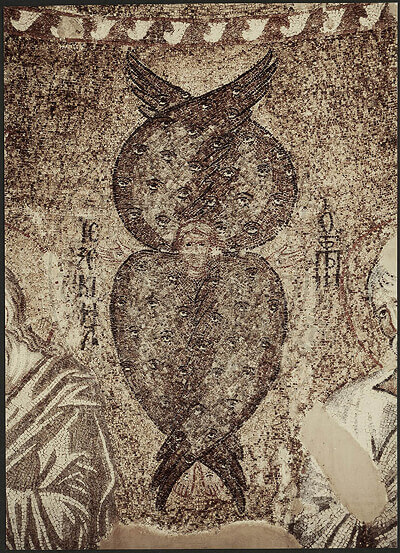 Byzantine mosaic depicting a Cherubim in the dome Panagia Paregoritissa Church in Arta, Greece