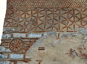 Byzantine church of Saint Theodora in Arta, Greece, detail of the lattice pattern and intricate decorations in the masonry
