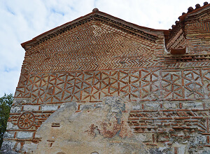 Byzantine church of Saint Theodora in Arta, Greece, detail of the lattice pattern in the brick masonry
