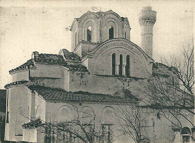 Picture depicting the Byzantine Church of Saint Pantelemeion in 1919