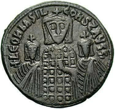 Emperor Basil I with his co-emperors Constantine Basil and Leo, example of sharing imperial power