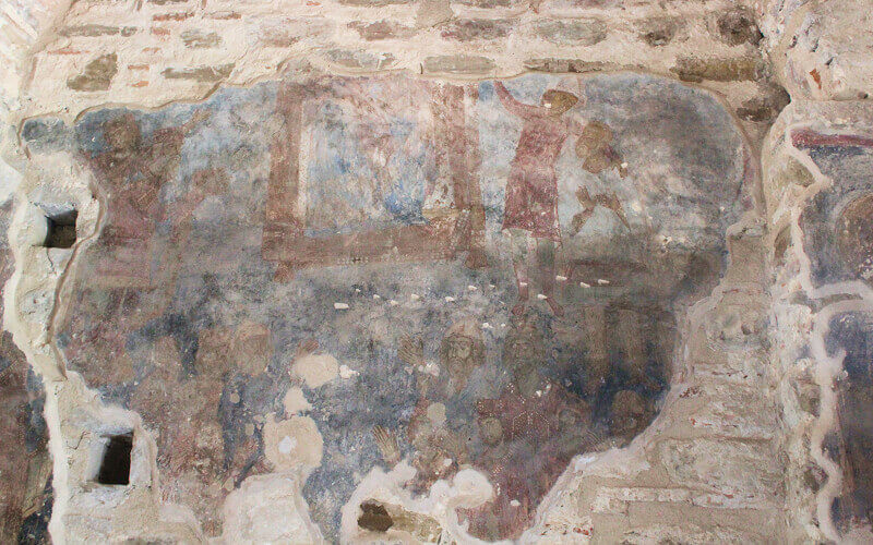 Byzantine fresco depicting the Christmas Verse in the narthex of the Church of the Panagia Vlacherna in Arta