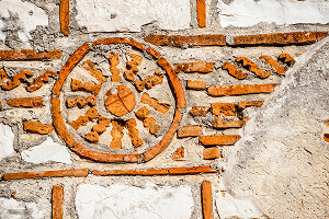 Byzantine church of Saint Theodora in Arta, Greece, detail of the intricate decoration in bricks