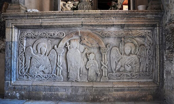 Tomb slab of queen Theodora, in the Byzantine church of Saint Theodora in Epirus, Greece