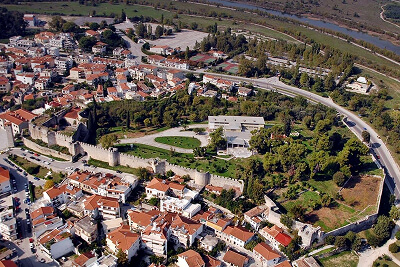 Aerial view of the fortress of Arta, where the Byzantine palace of the Despots of Epirus may have been located