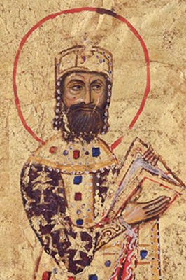 Illumination showing emperor Alexios Komnenos in a manuscript of the Panoplia Dogmatica from Euthymios Zigabenos