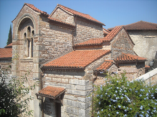 View of the Kato Panagia Monastery in Arta, Epirus, Greece. Photography taken from the southeast.
