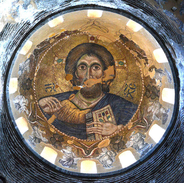 Dome mosaic depicting the Christ Pantocrator in the Church of the Panagia Paregoritissa, Arta, Greece