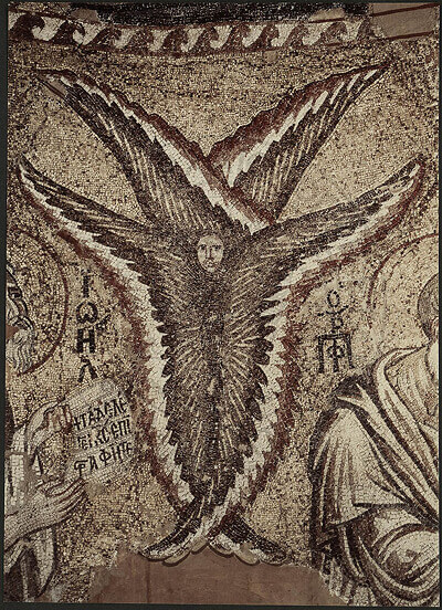 Byzantine mosaic depicting a Seraphim in the dome Panagia Paregoritissa Church in Arta, Greece