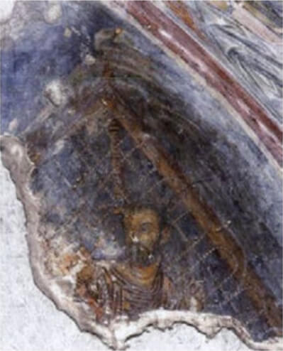 13th century late byzantine fresco showing the Healing of the Paralytic in the church of the monastery of Panagia Vlacherna in Arta, Epirus, Greece