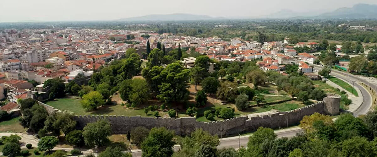 Aerial view of the Byzantine castle of Arta in Epirus, Greece, former seat of the Despotes of Epirus