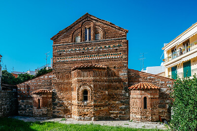 Rear view of Agios Vasileios Agoras, showing the apse and the two side chapels.