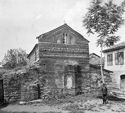 Old picture showing Byzantine Church of Saint Basil of the Market in Arta, Epirus, Greece