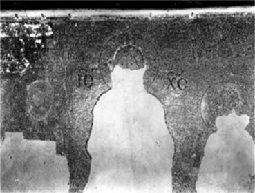 Partially uncovered mosaic of Zoe Porphyrogenita and Constantine IX in the south gallery of the Hagia Sophia