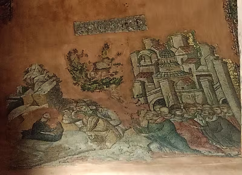 Late Byzantine mosaic depicting the Entry of Christ in Jerusalem, Church of the Holy Apostles, Thessaloniki