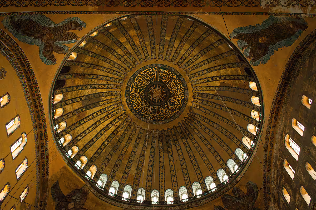 The dome of Hagia Sophia rises more than 50 metres above the floor — a masterpiece of Byzantine architecture.