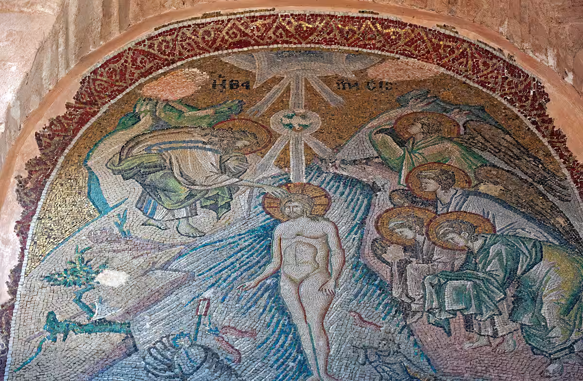 Christ Baptism mosaic, Byzantine masterpiece in the Pammakaristos Church (Fethiye Mosque)