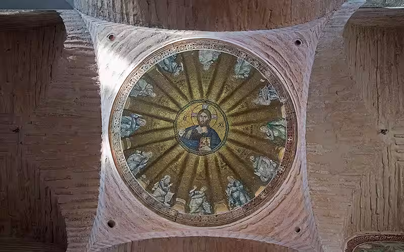 Main dome of the Parakklesion of the Pammakaristos Church, Istanbul. The mosaics depicts Christ Pantocrator surrounded by Prophets.