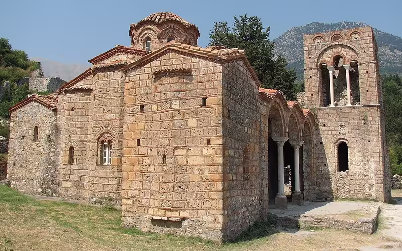 Hagia Sophia Church in the Byzantine ghost city of Mystras, Peloponnese, Greece