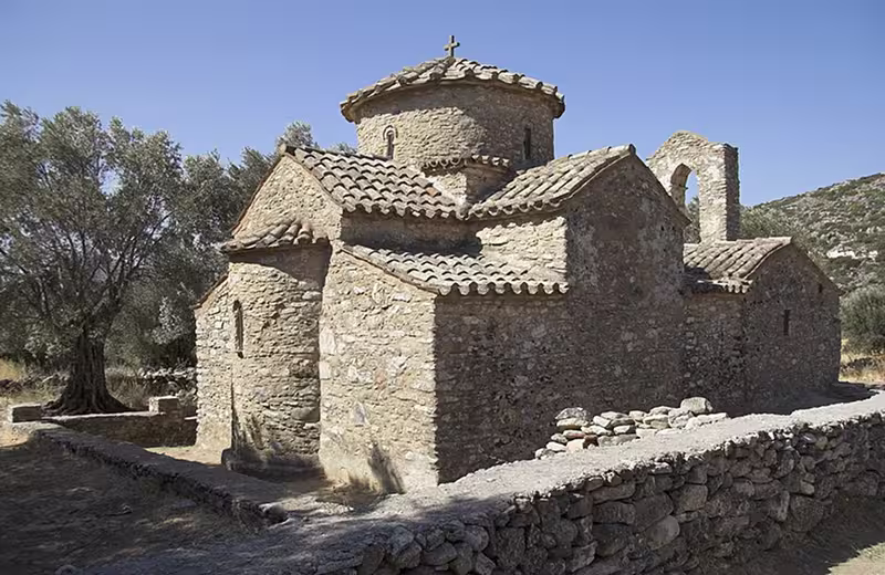 Byzantine church of Agios Georgios Diasoritis, near Chalki, on the island of Naxos, Greece