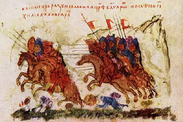 Medieval miniature depicting the Battle of Kleidion, 1014, the decisive Byzantine victory over Tsar Samuel of Bulgaria.
