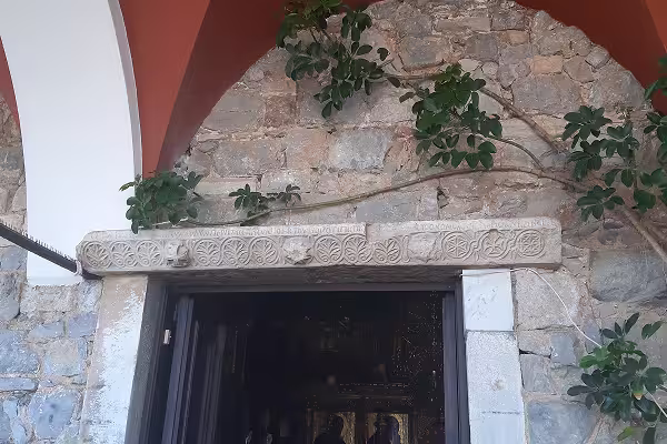 Byzantine architrave from the church of Agios Ioannis Theologos in the Post-Byzantine church of Panagia tou Kastrou, Leros, Dodecanese