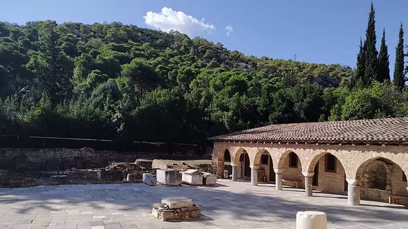 Remains of the Cistercian cloister in the Daphni Monastery near Athens
