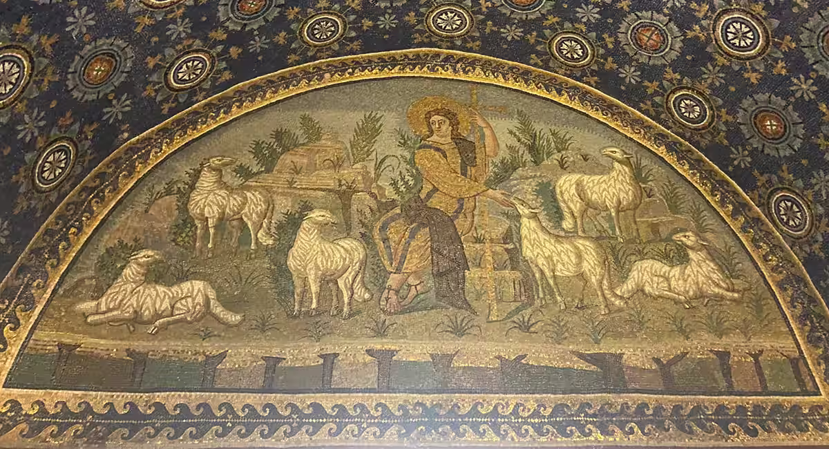 Mosaic panel depicting Christ the Good Shepherd in the mausoleum of Galla Placidia, Ravenna