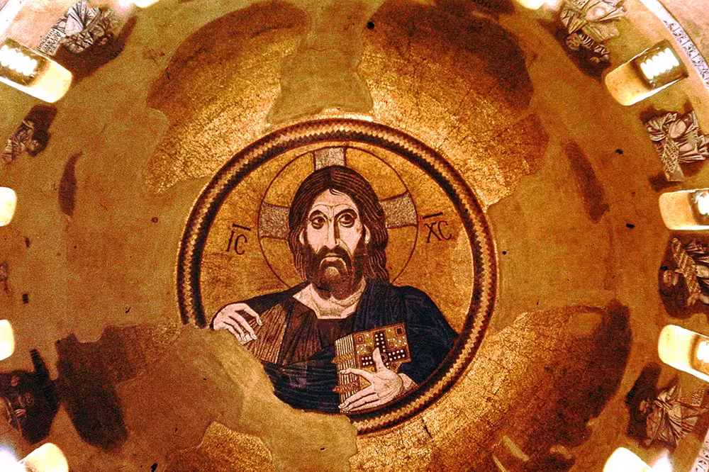 Christ Pantocrator in the dome of the church of Daphni Monastery, picture from 1975