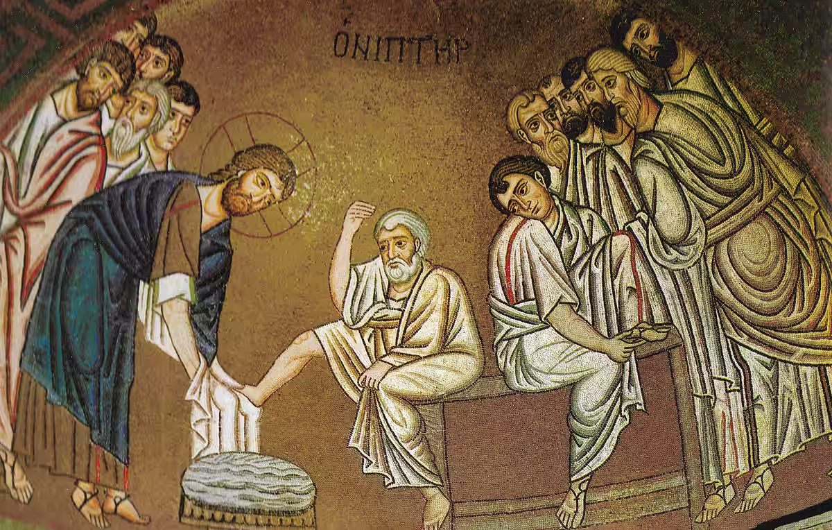 Detail of a mosaic in Daphni Monastery, depicting the foot washing