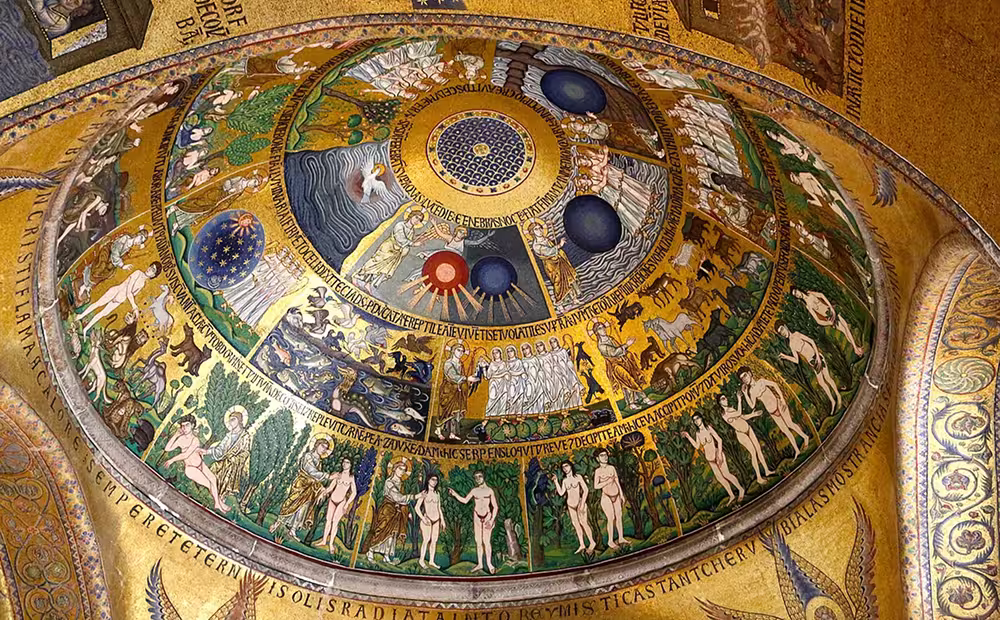 Mosaics of the dome of the Creation, 13th century. San Marco cathedral, Venice