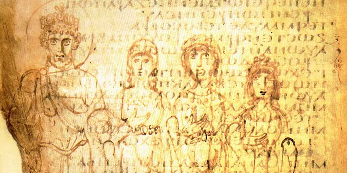Early 7th-century drawing on a 5th-century manuscript, probably representing Byzantine Emperor Heraclius and his family - his second wife Martina, his sister Epiphania and his daughter Eudoxia