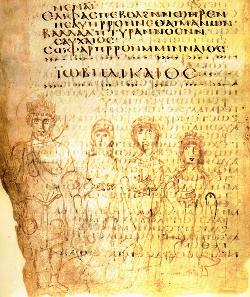 Early 7th-century drawing on a 5th-century manuscript, probably representing Byzantine Emperor Heraclius and his family - his second wife Martina, his sister Epiphania and his daughter Eudoxia