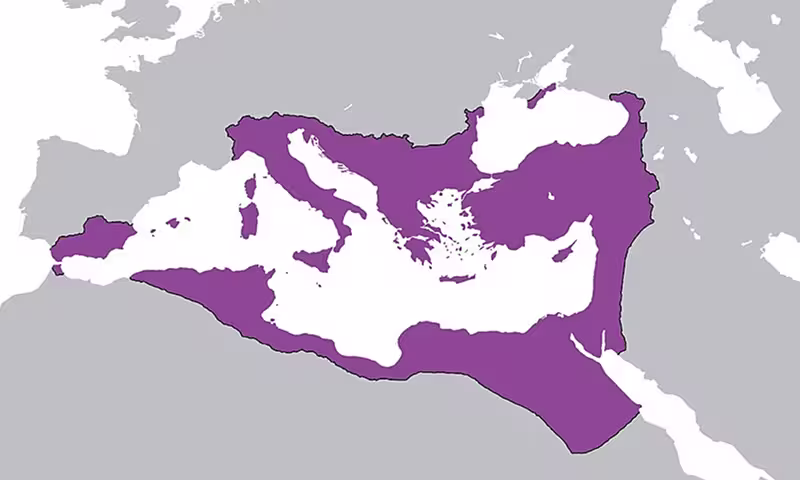 Map showing the extension of the Eastern Roman Empire after Justinian's reconquest