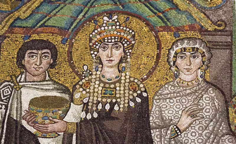 Byzantine mosaic, Empress Theodora panel, San Vitale, Ravenna